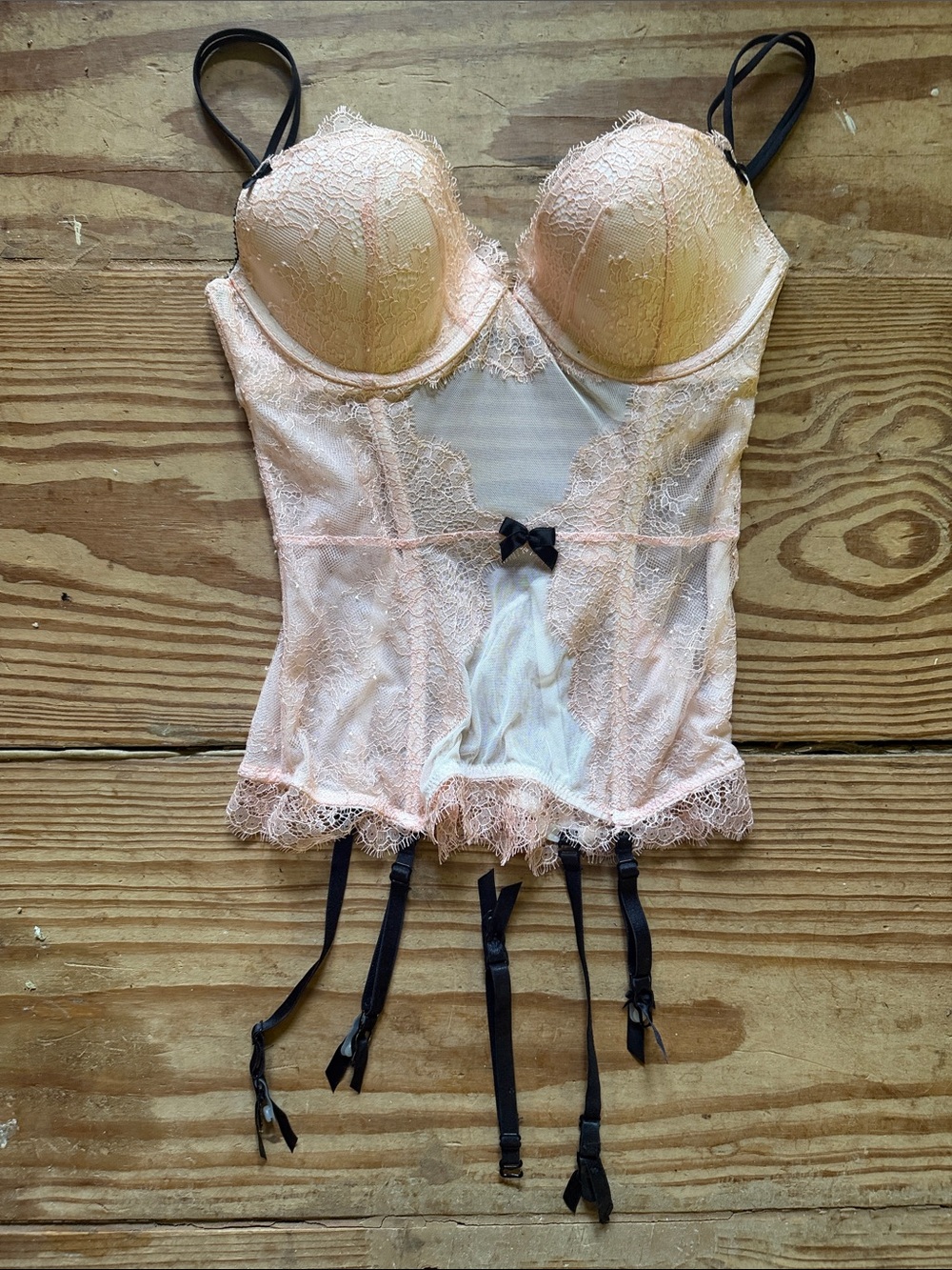 Vintage Victoria's Secret light pink Lace Bustier with Black Accents